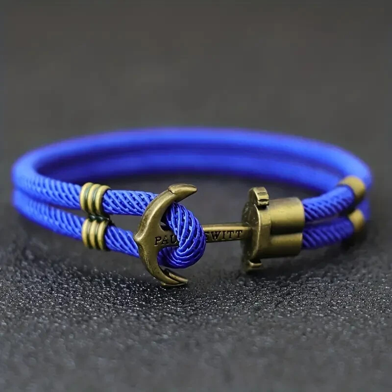 Royal Blue Anchor Bracelet w/ Faux Brass Anchor Clasp – Men’s Faux Vintage 8″