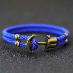 Royal Blue Anchor Bracelet w/ Faux Brass Anchor Clasp – Men’s Faux Vintage 8″