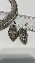 VTG Signed HOBE Silver Mesh NECKLACE & CLIP EARRING Set 1940s ORNATE Demi-Parure