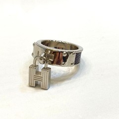 HERMES Kelly H Charm Scarf Ring Silver Brown 20mm