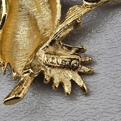 Monet Owl Brooch Pin Pair Gold Tone Green Eyes Vintage Matching Set