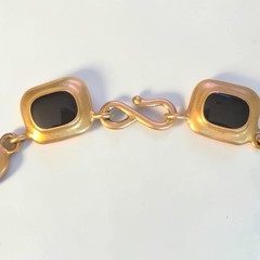 VINTAGE ERWIN PEARL GOLD-TONE BLACK ENAMEL CHOKER NECKLACE