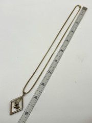 Vintage 60’s Gold Tone Prayer Praying Hands Diamond Shape Pendant Necklace MCM