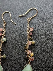 Art Deco Style Dangle Earrings Green Glass Beads Teardrop Boho Drop Statement