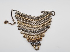 ZAR Vintage Cascading Layered Gold and Silver Tone Beads Mesh Statement Necklace
