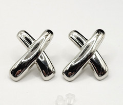 Classic Modernist X Kisses Silver Tone Pierced Stud Vintage 1980s Earrings
