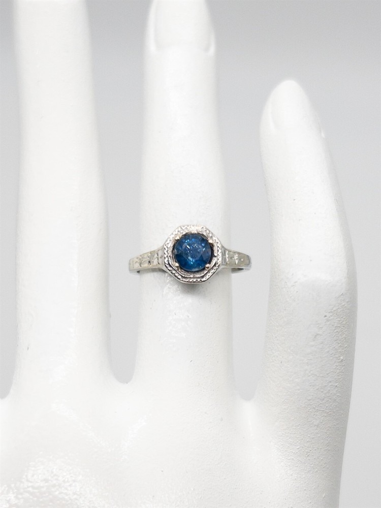 Antique 1920s $3000 1ct Ceylon Blue Sapphire 19k White Gold Filigree Ring