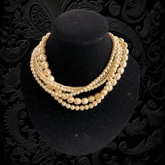 Vintage Carolee Six Strand Faux Pearl Necklace Box Clasp Signed 16” Excellent