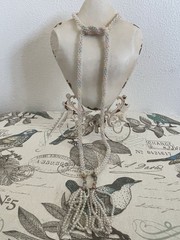 Vintage Long Pastel Art Deco Beaded Lariat Necklace Iridescent Blue Pink Flapper