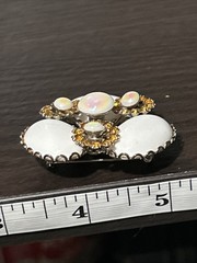Vintage Milk Glass Opaline Cabs Topaz Large Silver Tone Brooch Pin