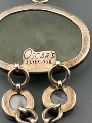 Vintage Prehnite Pendant 950 Silver MOP Mother of Pearl Green Pearl Drop Oscar’s
