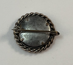 Antique Silver Tone Round Photo Picture Brooch Pin 1″ Mixed Metals