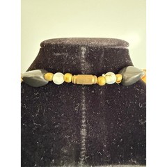 Vintage Beggars Bead Necklace 34″ Opera Long Polished Stones Colorful Heavy