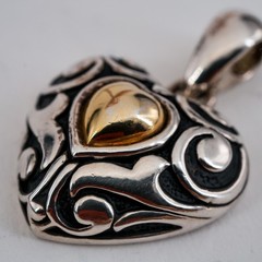 Avon Vintage Southwestern Silver and Gold Tone Bold Scrollwork Heart Pendant 1″