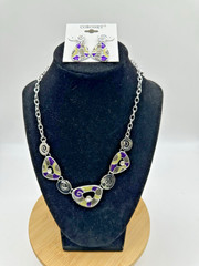 New Coronet Necklace & Earrings Set Silvertone Purple Adjustable