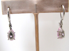 Vintage Pear Cut Pink CZ & Rhinestone Drop/Dangle Pierced Earrings SW China