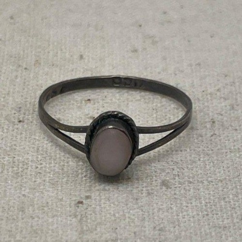 Taxco 925 Sterling Silver Pink Stone Oval Cabochon Ring Size 6.5 Mexico Vintage