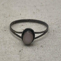 Taxco 925 Sterling Silver Pink Stone Oval Cabochon Ring Size 6.5 Mexico Vintage