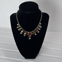 Vtg 15” Rhinestone Choker Necklace -Amber & Champagne Crystal – Evening Wear