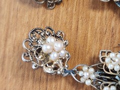 Women’s Vintage Clamp/Clip On Earrings Filigree Floral Faux Pearl Clusters