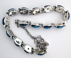 Vintage Coro Blue Confetti Choker Necklace 17in Silver Tone Rhinestone Jewelry