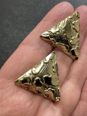 Vintage 1.1” Gold Tone Textured Triangle Drop Earrings