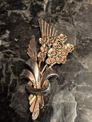 Vntg Purple Forget Me Not Flower Bouquet Brooch Pin Rose Gold Tone 2.5” In Box