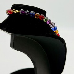 VTG Jewel Tone Bead Necklace Cut Multi Color Blue Green Red Purple Acrylic 18″L