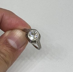 Belais Antique Art Deco 1.02 Ct Solitaire Diamond 18K White Gold Ring Sz 7.25