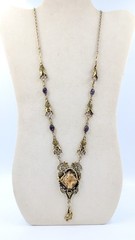 Signed GNS GEORGE STEERE Antique Art Nouveau Jewel TOPAZ GLASS Pendant Necklace