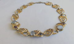 VTG NECKLACE ART NOUVEAU 14Kt/STERLING/SYMMETALIC AMETHYST AND MOONSTONE 16″ 40g