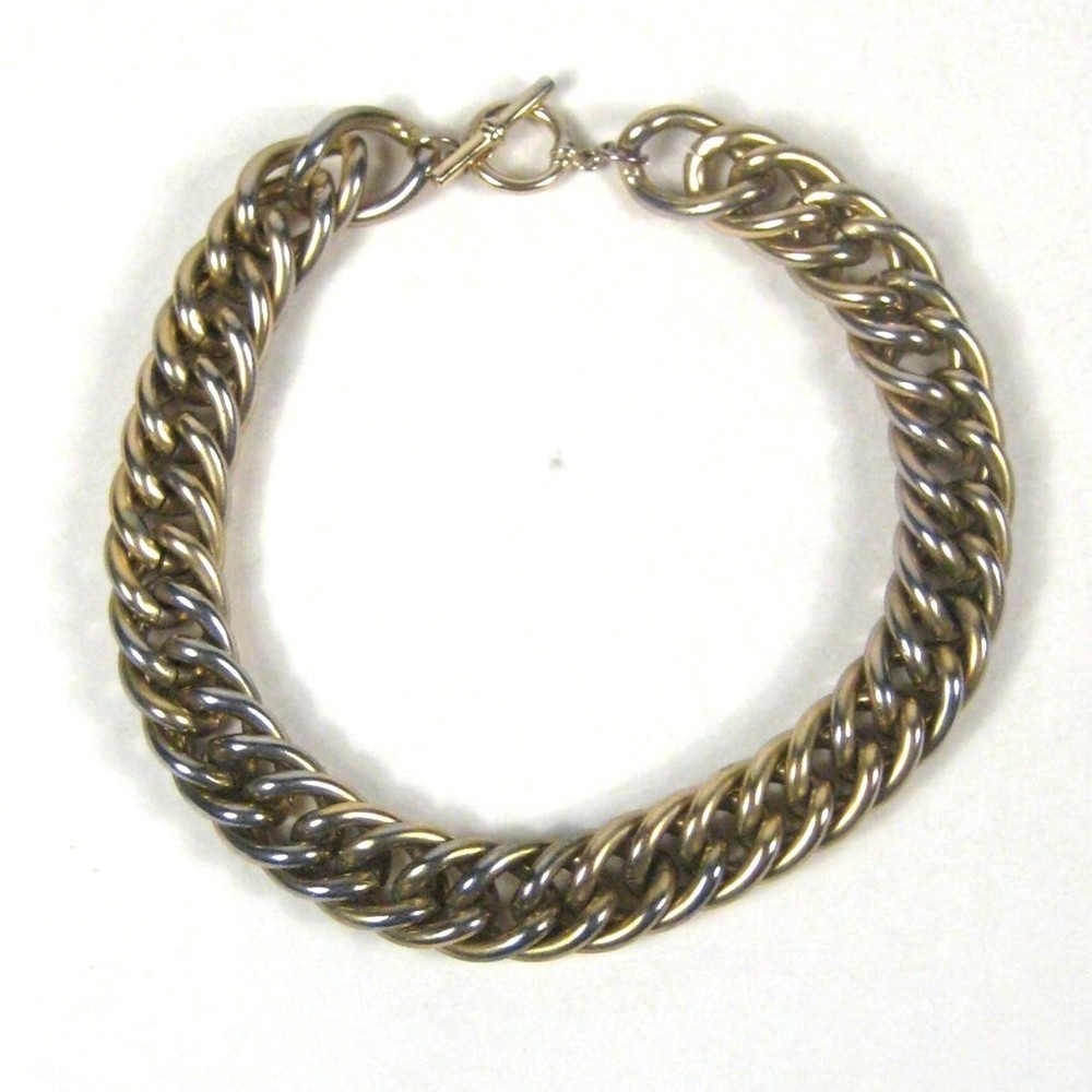 Necklace 19 In Metal Goldtone Chain Statement Festival Heavy Vintage Toggle WEAR
