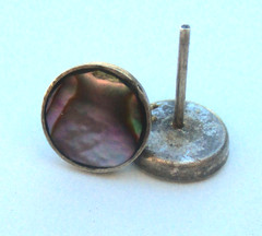 Sterling Stud Earrings Vintage Abalone Circular Southwest Style Iridescent .25″