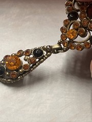 EDLEE VINTAGE RED ORANGE CRYSTAL RHINESTONE DOMED BROOCH 1940s 1950s