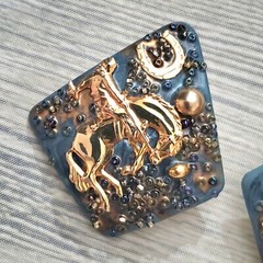 One-of-a-Kind Vintage Rodeo Cowboy Enamel Artistic Earrings OOAK Horse Horseshoe