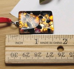 Fantastic! MURANO 1.5″ Black, Orange, Gold Halloween Toned Glass Pendant!