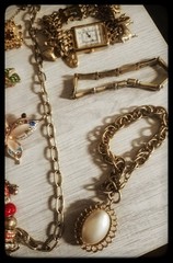 Estate Jewelry Red And Goldtone Mixed Necklace Bracelets Brooches Lot High End