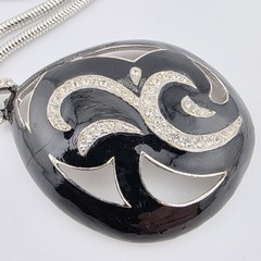Eisenberg Black Enamel and Rhinestone Necklace And Earrings GF Chain AS IS.