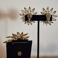 Vintage Sarah Coventry Garden Party Amber Sunflower Flower Brooch & Earrings Set