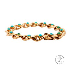 Antique 15k 15ct Yellow Gold Victorian Curb Link Bracelet with Turquoise 7.25 in