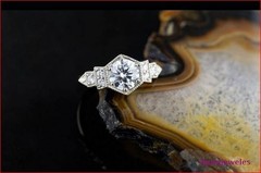 1.50 Ct Round Lab-Created Diamond Ring Hexagon Art Deco Milgrain Silver Band