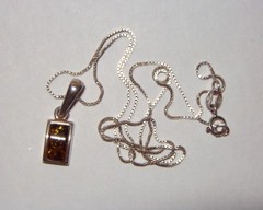 PETITE DOME AMBER BUBBLES STERLING SILVER NECKLACE PENDANT~Vtg 925 Box Chain SU