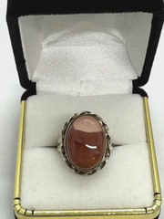 Vintage Red Pink Stone Ring Size 7 Silver Tone
