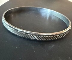 Vintage Bangle Bracelet Etched Textured Minimalist Everyday Jewelry Silver Tone