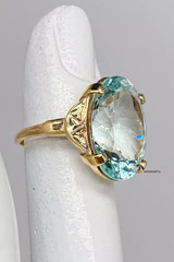 Vintage ART DECO Wedding Ring 10ct Natural Aquamarine 10k Yellow Gold Over Ring