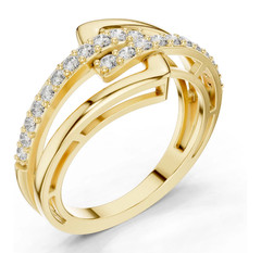 Round Cut 0.30TCW White Moissanite Interlocking Party Ring In 10K Yellow Gold FN