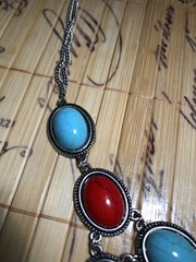 Necklace Womens Ladies Teal & Red Party Casual Nice Tribal Culture Look Pretty