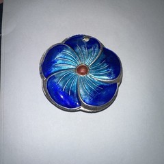 Vintage Chinese Champlevé Enamel Flower Pendant Blue Enamel- 1 3/8” Pendant Only