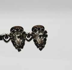 Crystal Cluster Earrings Teardrop Silver Tone Clip .75 in Vintage #C