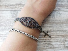 Vtg Antique 900 Silver Bohemian Garnet Bracelet Ring Necklace Pin Pendant Lot